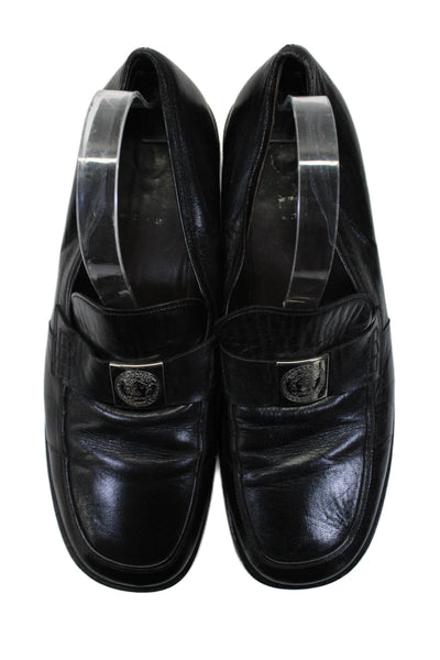 Versace Mens Slip On Square Toe Medusa Logo Loafers Black Leather Size 8.5