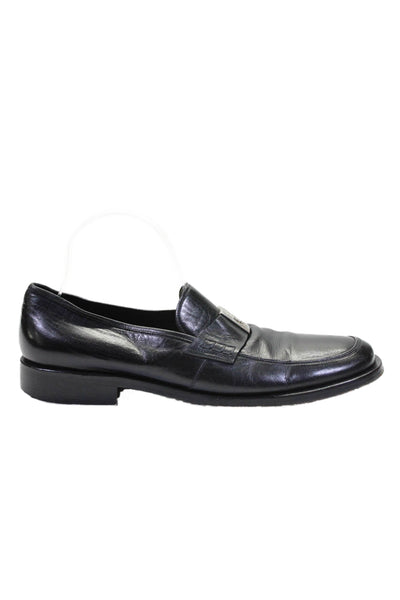 Versace Mens Slip On Square Toe Medusa Logo Loafers Black Leather Size 8.5