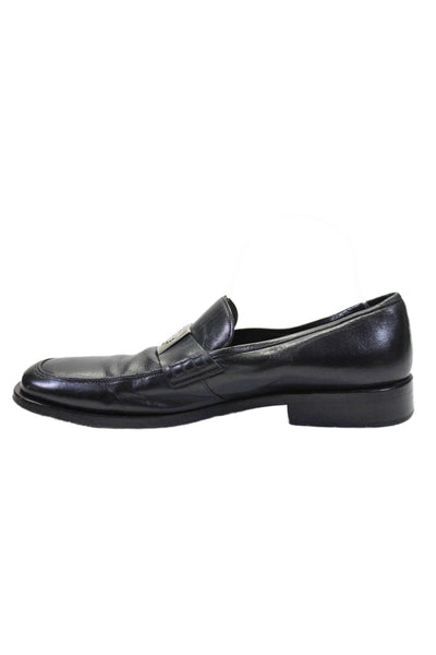 Versace Mens Slip On Square Toe Medusa Logo Loafers Black Leather Size 8.5