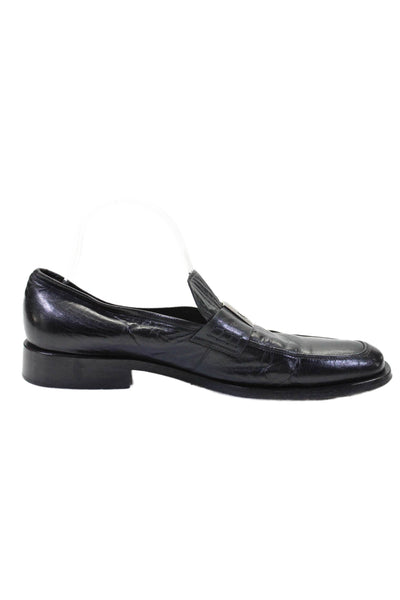 Versace Mens Slip On Square Toe Medusa Logo Loafers Black Leather Size 8.5