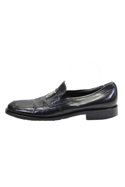 Versace Mens Slip On Square Toe Medusa Logo Loafers Black Leather Size 8.5