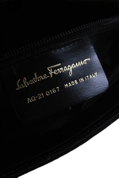 Salvatore Ferragamo Womens Double Handle Gancini Tote Handbag Black Leather