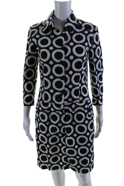 Feraud Womens Button Front Long Sleeve Collared Shirt Dress Navy White FR 36