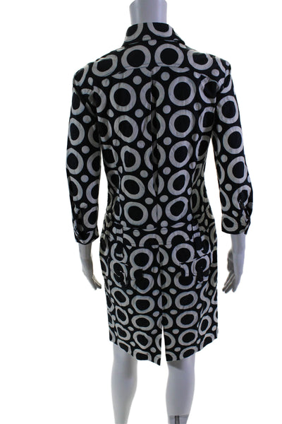 Feraud Womens Button Front Long Sleeve Collared Shirt Dress Navy White FR 36