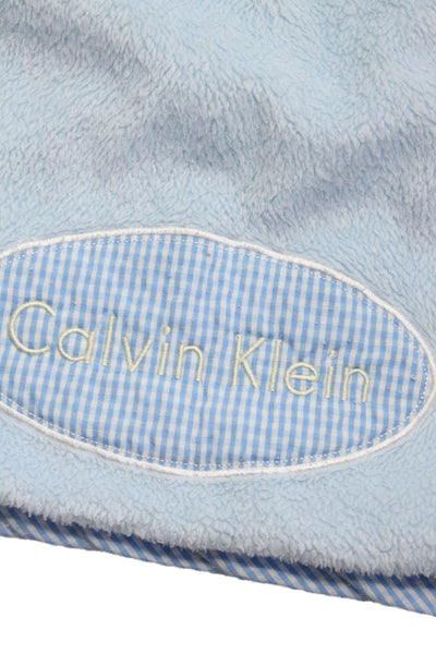 Calvin Klein Unisex Baby Fleece Gingham Print Trim Baby Blanket Blue OS