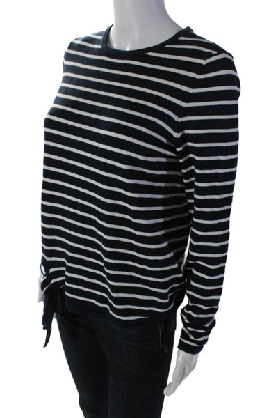 j.mclaughlin Stripped Round Neck Long Sleeve Stripe Knit Top Black Size S