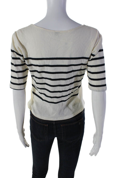 Kule Womens Pullover Striped Scoop Neck Striped Top White Size Small