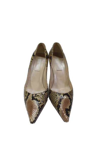 Michael Kors Womens Slip On Point Toe Snakeskin Print Heels Beige 8