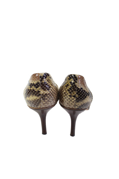 Michael Kors Womens Slip On Point Toe Snakeskin Print Heels Beige 8