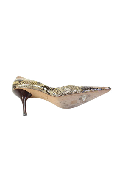Michael Kors Womens Slip On Point Toe Snakeskin Print Heels Beige 8