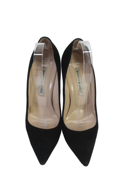 Manolo Blahnik Womens Suede Textured Stiletto Pointed Toe Pumps Black Size 39