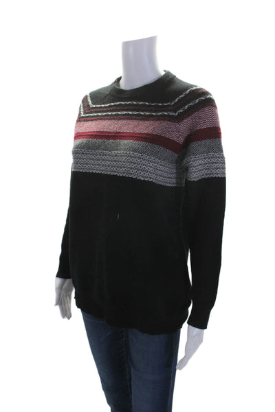 ATM Womens Merino Wool Long Sleeve Striped Sweater Top Black Size M