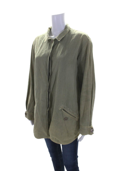 Monrow Womens Long Sleeves Button Down Light Jacket Green Cotton Size Large