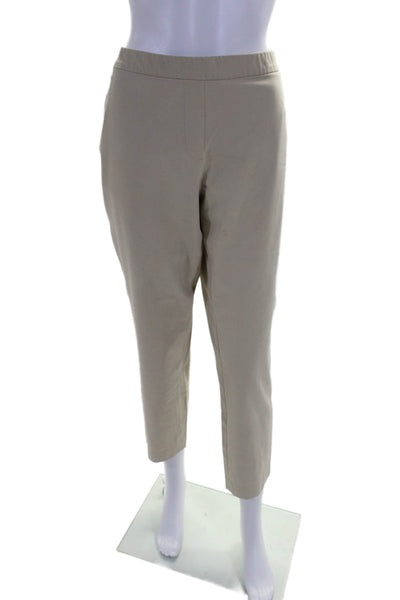 Theory Womens Pull On High Rise Slim Leg Khaki Pants Beige Cotton Size 12