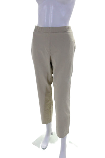 Theory Womens Pull On High Rise Slim Leg Khaki Pants Beige Cotton Size 12