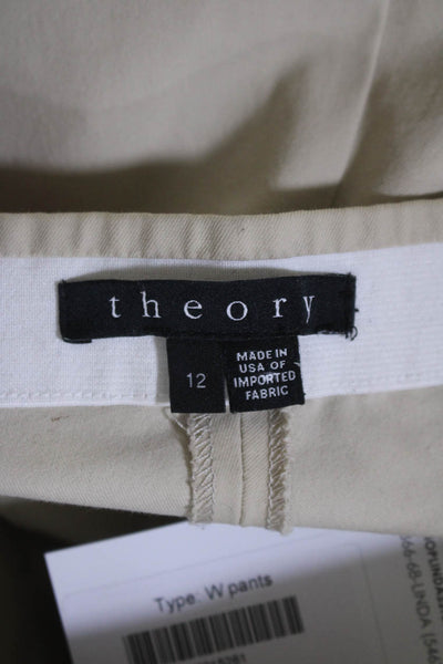 Theory Womens Pull On High Rise Slim Leg Khaki Pants Beige Cotton Size 12