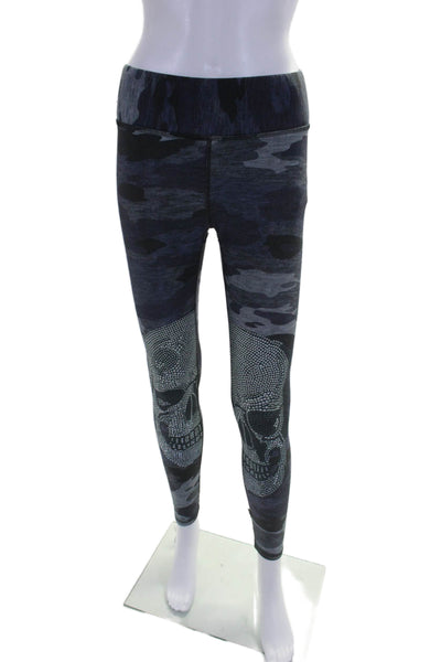 Terez Womens Camouflage Skull Print Pull On Leggings Blue Black Size Large