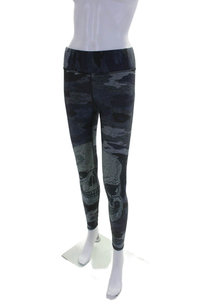 Terez Womens Camouflage Skull Print Pull On Leggings Blue Black Size Large