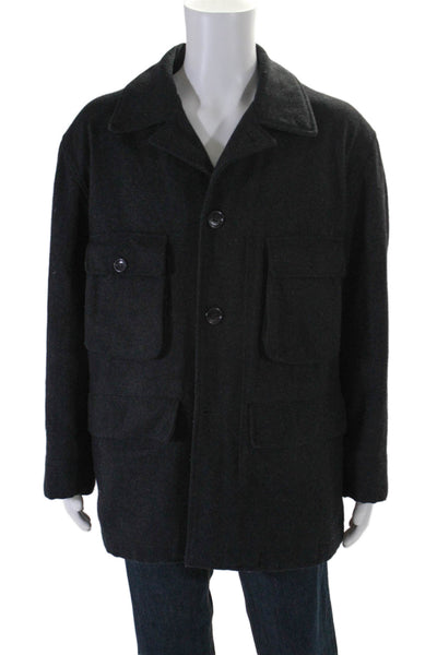 Rene Lezard Men's Collared Long Sleeves Full Zip Wool Coat Black Size 50