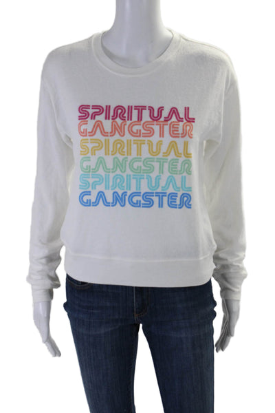 Spiritual Gangster Womens Graphic Round Neck Long Sleeve Sweater White Size XS