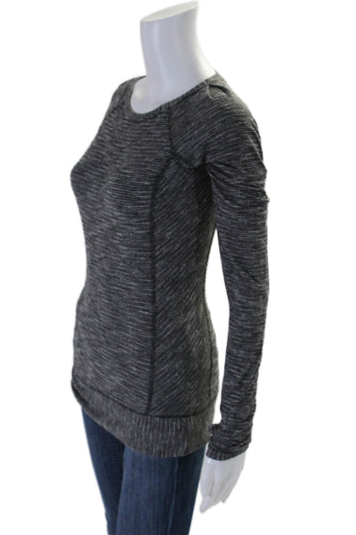 Lululemon Womens Striped Print Round Neck Long Sleeve Pullover Top Gray Size S