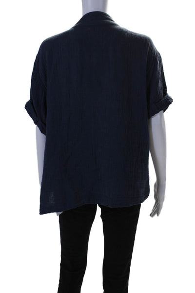 Xirena Womens Short Sleeves V Neck Pullover Blouse Top Navy Blue Cotton Size Sma