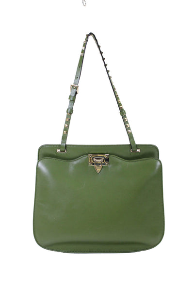 Valentino Garavani Womens Leather Geometric Stud Strap Top Handle Handbag Green