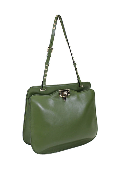 Valentino Garavani Womens Leather Geometric Stud Strap Top Handle Handbag Green