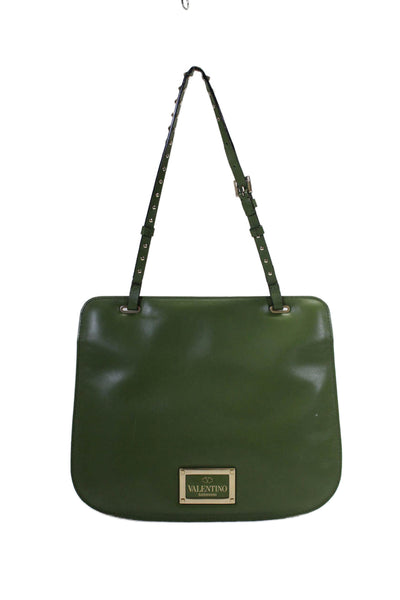 Valentino Garavani Womens Leather Geometric Stud Strap Top Handle Handbag Green