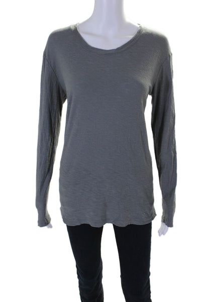 Standard James Perse Womens Long Sleeve Scoop Neck Tee Shirt Gray Cotton Size 2