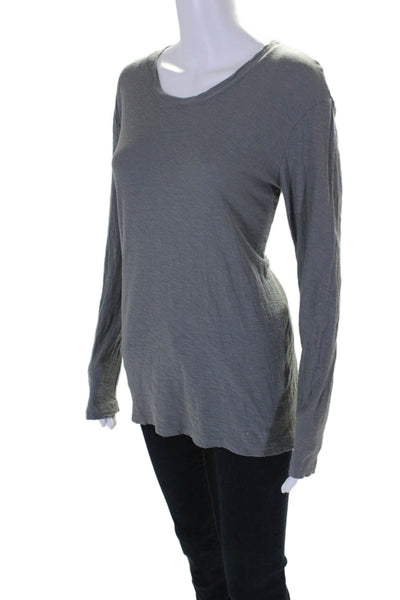 Standard James Perse Womens Long Sleeve Scoop Neck Tee Shirt Gray Cotton Size 2