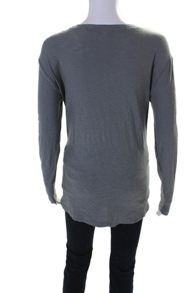 Standard James Perse Womens Long Sleeve Scoop Neck Tee Shirt Gray Cotton Size 2