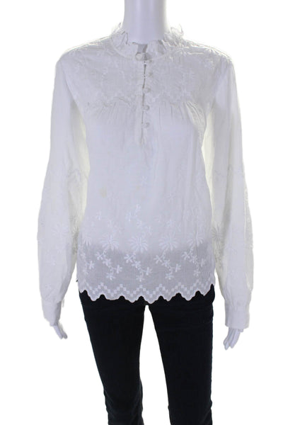 La Vie By Rebecca Taylor Womens Floral Embroidered V Neck Shirt White Size Large