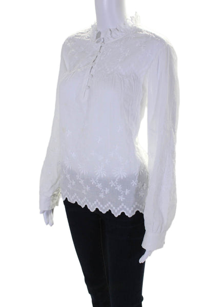 La Vie By Rebecca Taylor Womens Floral Embroidered V Neck Shirt White Size Large