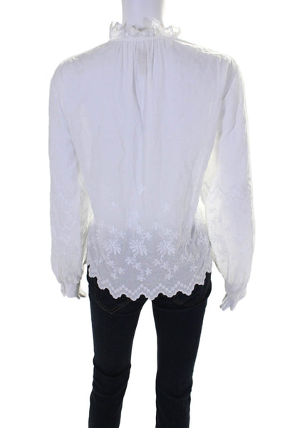 La Vie By Rebecca Taylor Womens Floral Embroidered V Neck Shirt White Size Large