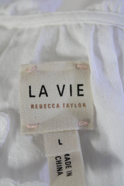 La Vie By Rebecca Taylor Womens Floral Embroidered V Neck Shirt White Size Large