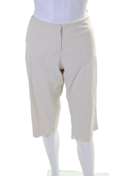 Piazza Sempione Womens High Rise Striped Bermuda Shorts White Beige Cotton IT 48