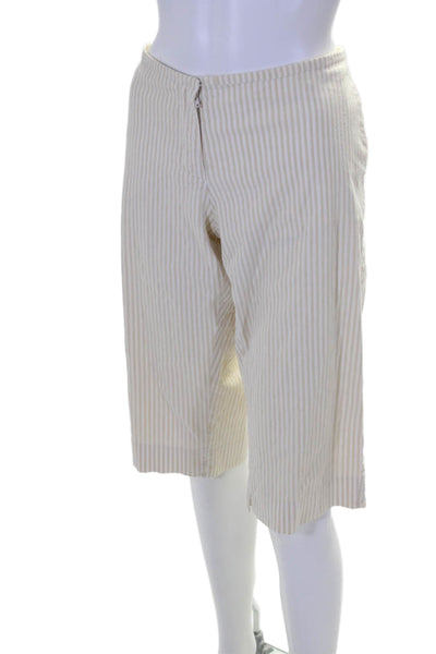 Piazza Sempione Womens High Rise Striped Bermuda Shorts White Beige Cotton IT 48