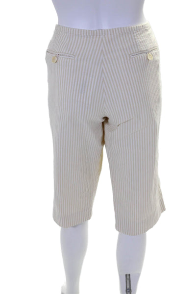 Piazza Sempione Womens High Rise Striped Bermuda Shorts White Beige Cotton IT 48