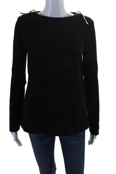 Marni Womens Scoop Neck Long Sleeve Basic Top Wool Black Size Small