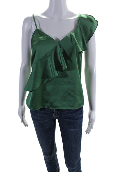 Lovers + Friends Womens V Neck Sleeveless Ruffled Blouse Green Small