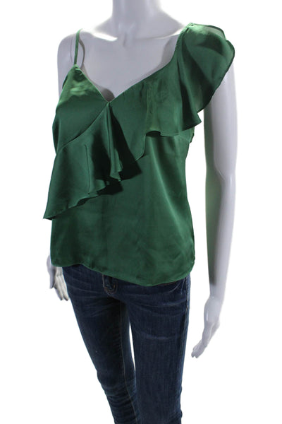 Lovers + Friends Womens V Neck Sleeveless Ruffled Blouse Green Small