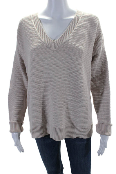 Margaret OLeary Womens Knitted Long Sleeve Textured V-Neck Sweater Beige Size S