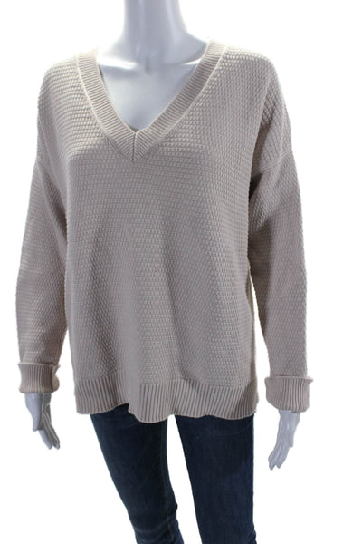 Margaret OLeary Womens Knitted Long Sleeve Textured V-Neck Sweater Beige Size S