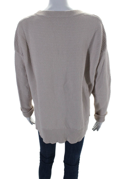 Margaret OLeary Womens Knitted Long Sleeve Textured V-Neck Sweater Beige Size S