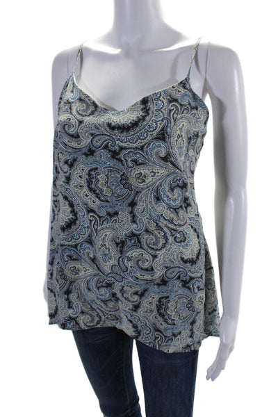 Gold Hawk Womens Silk Paisley Scoop Neck Sleeveless Pullover Tank Blue Size L