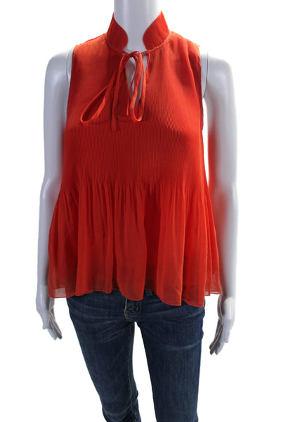 Derek Lam 10 Crosby Womens Sleeveless V Neck Pleated Blouse Red Size 0