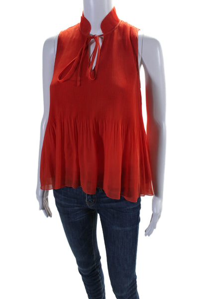 Derek Lam 10 Crosby Womens Sleeveless V Neck Pleated Blouse Red Size 0