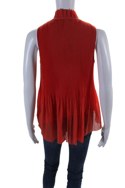 Derek Lam 10 Crosby Womens Sleeveless V Neck Pleated Blouse Red Size 0