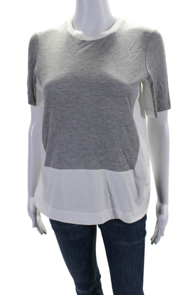 3.1 Phillip Lim Womens Short Sleeve Contrast Cotton Trim Top Gray White Size S